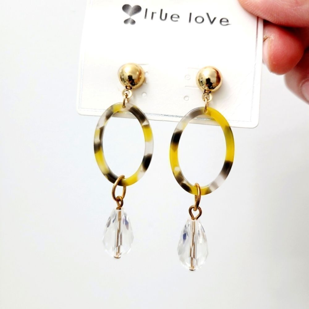 Brand New Gold Tone Yellow Glass Beads Earrings
